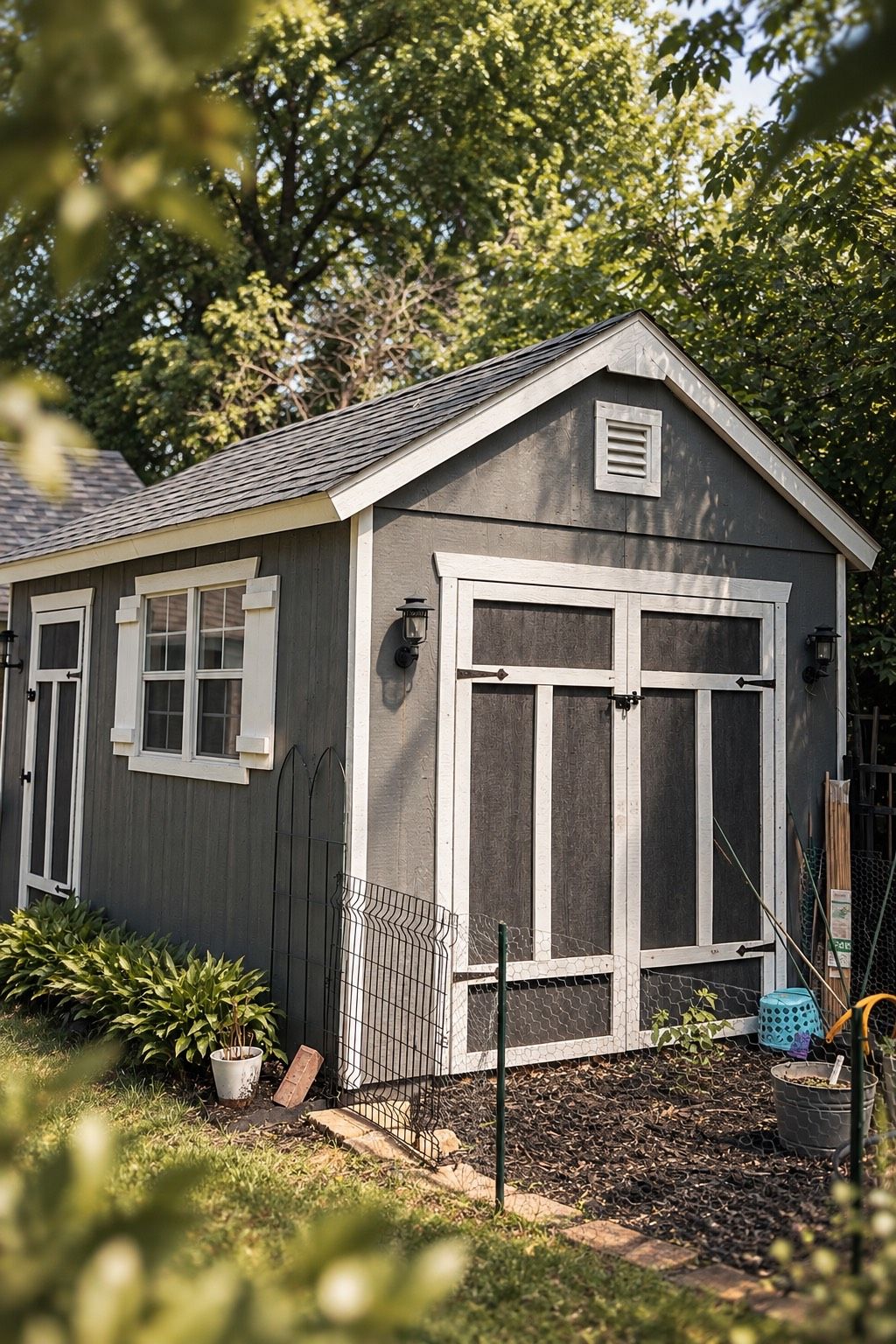 The finished studio shed exterior at golden hour