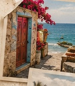 A red Mediterranean doorway by the sea