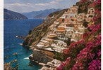Positano, stacked houses over turquoise water